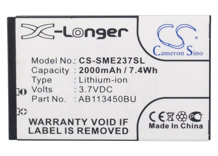 CS-SME237SL : Battery for Samsung GT-E2370, E2370 Solid, Xcover E2370 - Replaces Samsung AB113450BU, AB113450BUCSTD