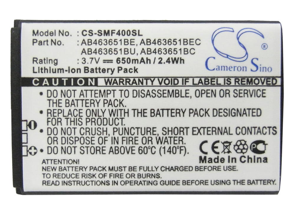 CS-SMF400SL : Battery for Samsung SGH-F400, SGH-F408, GT-M7500 and others - Replaces Samsung AB463651BE, AB463651BEC, AB463651BU and others