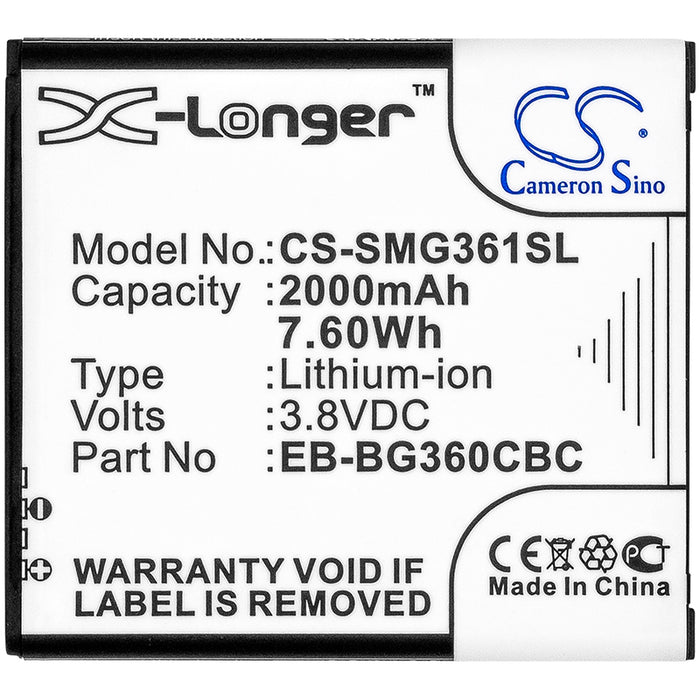 CS-SMG361SL : Battery for Samsung Galaxy J2, Galaxy J2 Duos, SM-J200H/DS and others - Replaces Samsung EB-BG360CBC, EB-BG360CBE, EB-BG360BBE and others