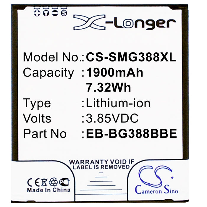 CS-SMG388XL : Battery for Samsung Galaxy Xcover 3, SM-G388, SM-G388F and others - Replaces Samsung EB-BG388BBE, EB-BG388BBECWW, GH43-04433A