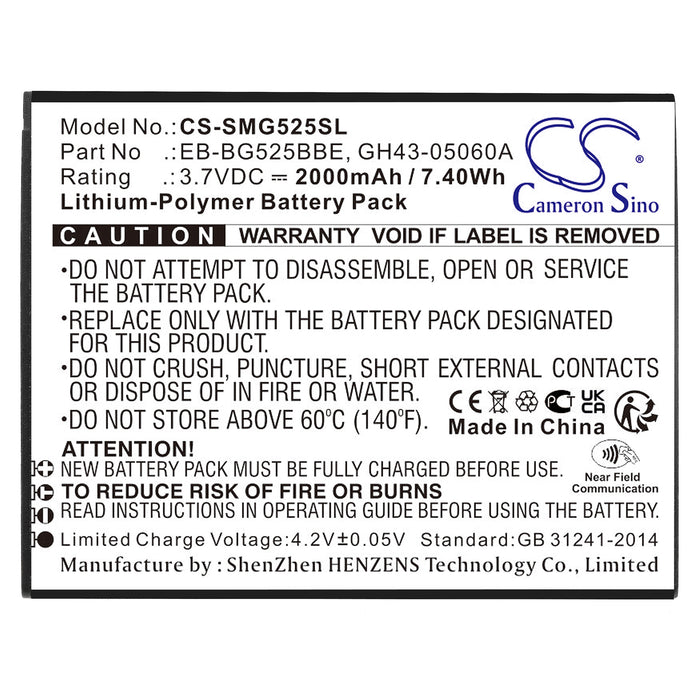 CS-SMG525SL : Battery for Samsung Galaxy XCover 5 2021, SM-G525F, SM-G525F/DS and others - Replaces Samsung EB-BG525BBE, GH43-05060A