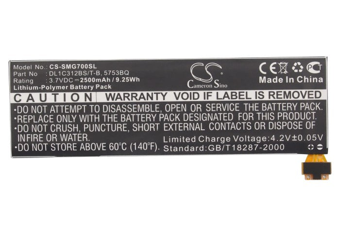 CS-SMG700SL : Battery for Samsung Galaxy Player 5.0, YP-G70C/NAW, YP-G70CWY/XAA and others - Replaces Samsung DL1C312BS/T-B, 5735BO