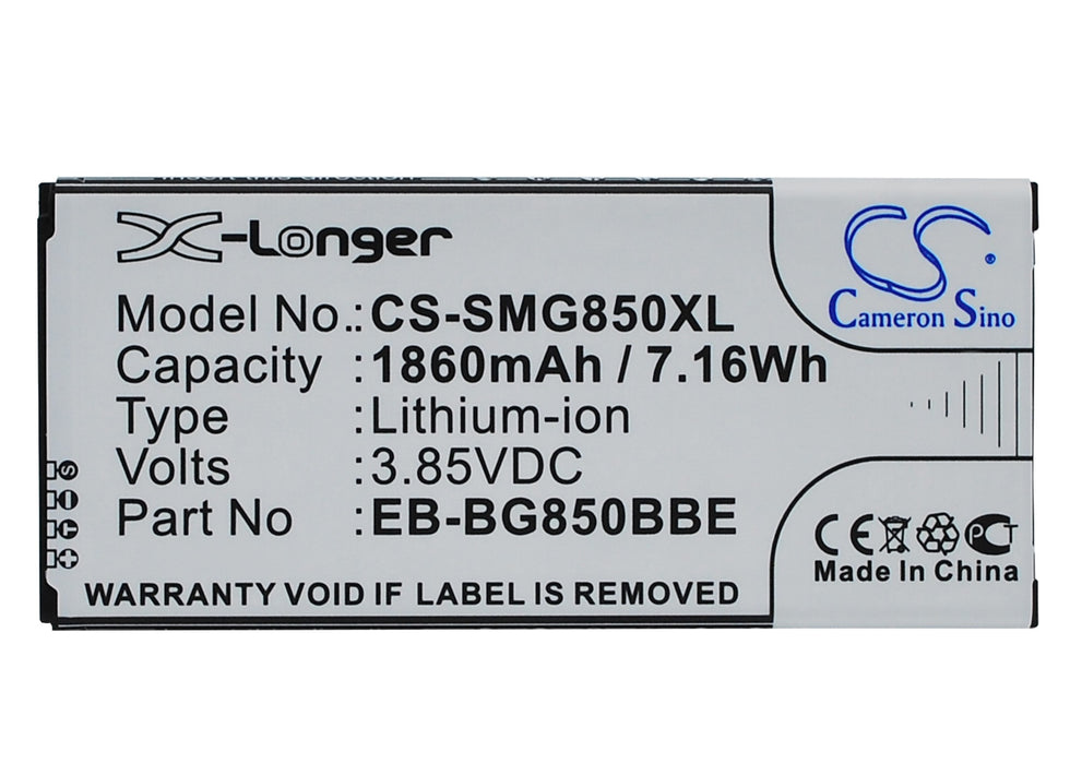 CS-SMG850XL : Battery for Samsung Galaxy Alpha, SM-G850, SM-G850F and others - Replaces Samsung EB-BG850BBE, EB-BG850BBC, EB-BG850BBU