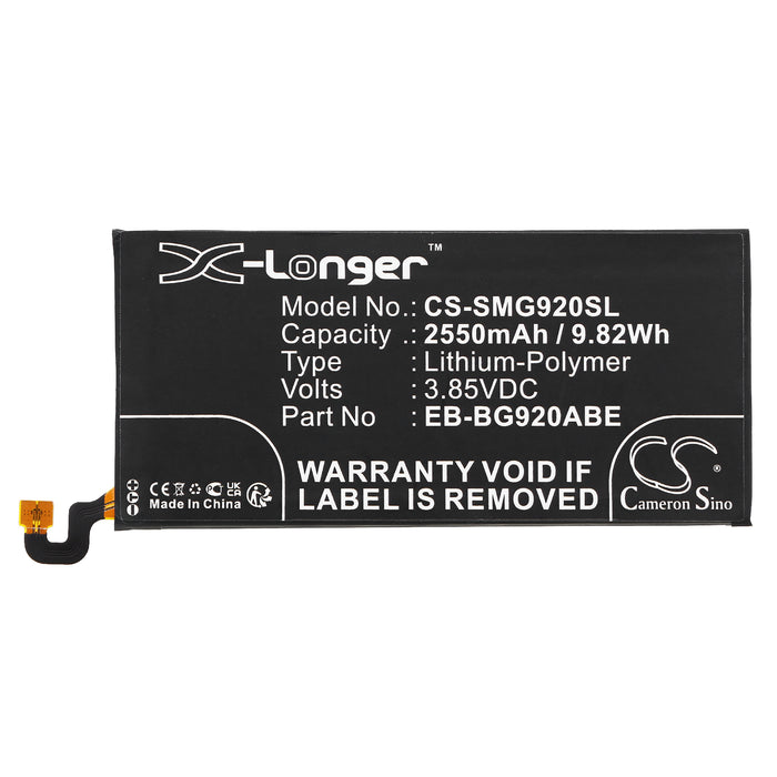 CS-SMG920SL : Battery for Samsung Galaxy S6, SM-G920F, SM-G920 and others - Replaces Samsung EB-BG920ABE, GH43-04413A, GH43-04413B