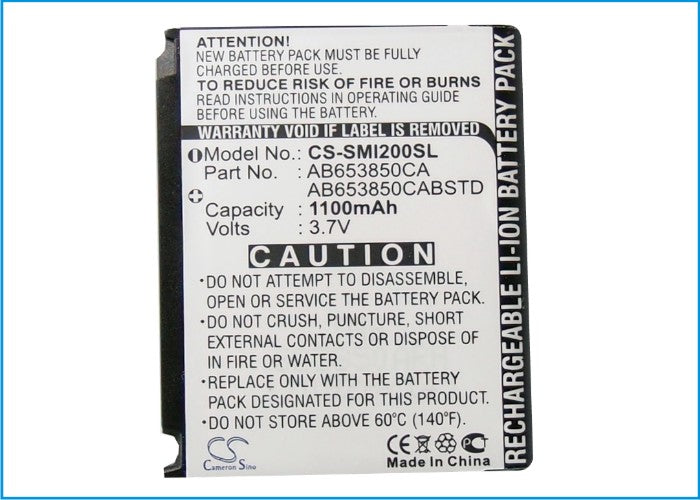 CS-SMI200SL : Battery for Samsung SCH-i220, SCH-i220 Code, SCH-I627 and others - Replaces Samsung AB653850CA, AB653850CABSTD, AB653850CC