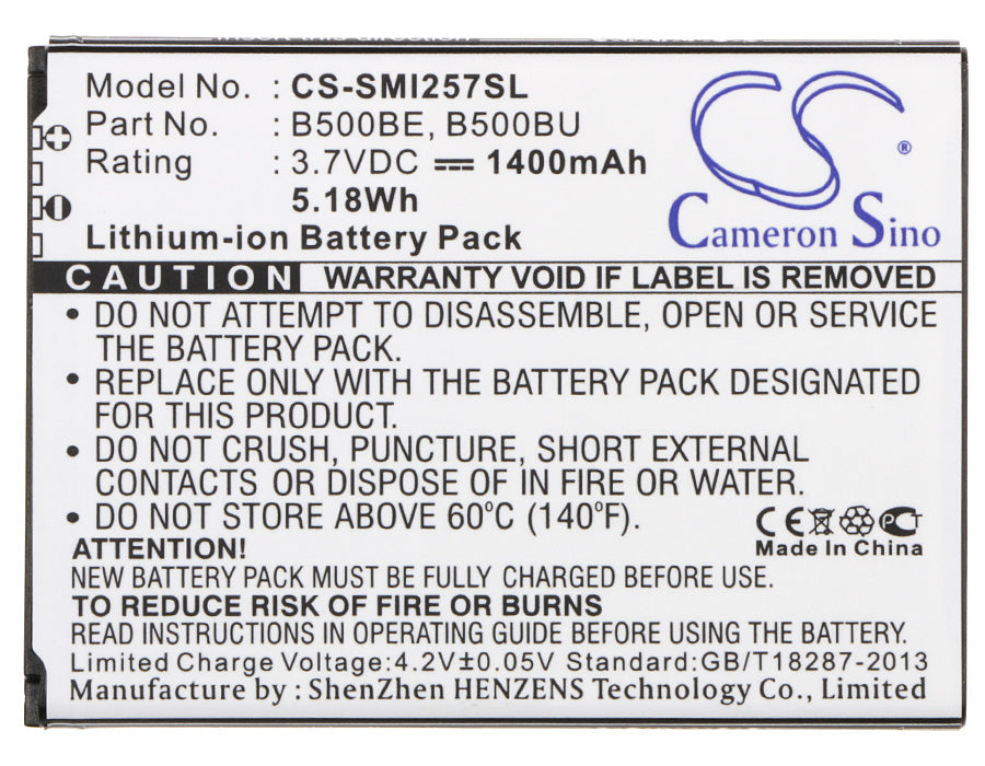 CS-SMI257SL : Battery for Samsung GT-I9190, Galaxy S4 Mini, Galaxy S4 Mini LTE and others - Replaces Samsung B500AU, B500BU, EB-B500BU and others