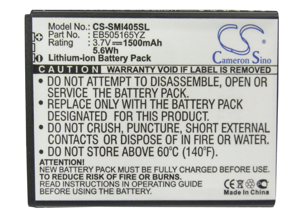 CS-SMI405SL : Battery for Verizon SCHI405LKV, BBM65TK, SCH-i405U and others - Replaces Verizon EB505165YZ, EB505165YZBSTD, EB505165YZBS