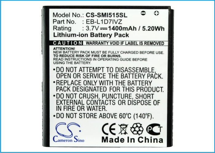 CS-SMI515SL : Battery for Verizon Galaxy Nexus, Galaxy Nexus  i515, Nexus 4G LTE and others - Replaces Verizon EB-L1D7IVZ, EB-L1D7IVZBSTD, SAMI515BATS