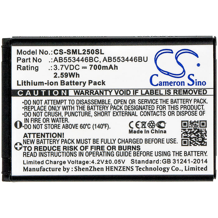 CS-SML250SL : Battery for Samsung SGH-L258, SGH-L250, SGH-CC03 and others - Replaces Samsung AB553446BC, AB553446BU