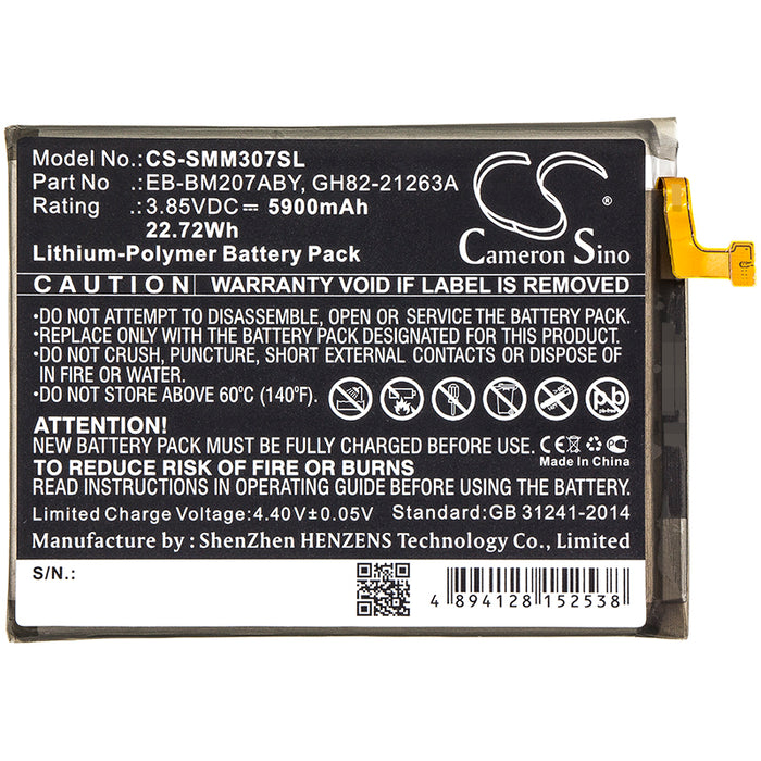 CS-SMM307SL : Battery for Samsung Galaxy M30s, SM-M307F, SM-M307F/DS - Replaces Samsung EB-BM207ABY, GH82-21263A