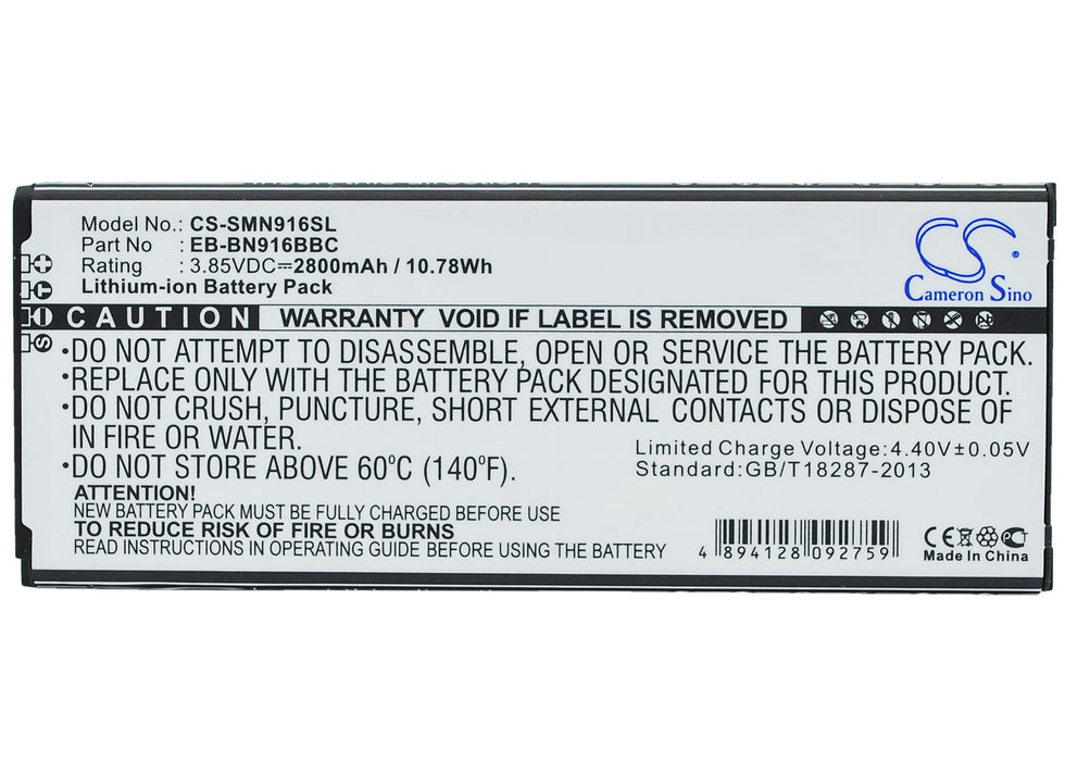 CS-SMN916SL : Battery for Samsung Galaxy Note 4 ( China Mobile ), SM-N910F, SM-N9109W and others - Replaces Samsung EB-BN916BBC, EB-BN916BBE