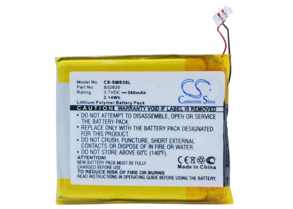 CS-SMS3SL : Battery for Samsung YP-S3JALY, YP-S3JAGY, YP-S3JAWY and others - Replaces Samsung B32820