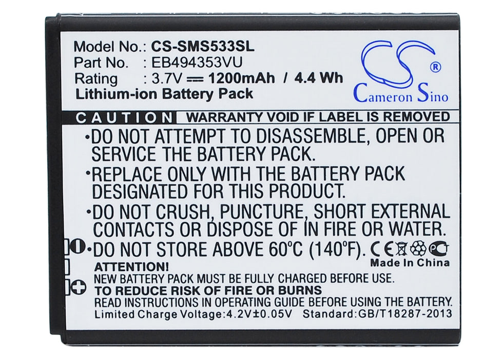 CS-SMS533SL : Battery for Samsung GT-S5570, Galaxy Mini, GT-S5250 and others - Replaces Samsung EB494353VU, EB494353VA