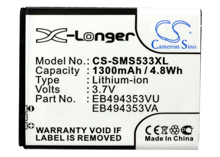 CS-SMS533XL : Battery for Samsung GT-S5570, Galaxy Mini, GT-S5250 and others - Replaces Samsung EB494353VU, EB494353VA