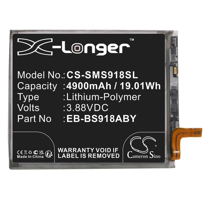 CS-SMS918SL : Battery for Samsung Galaxy S23 Ultra, SM-S918B, SM-S918Q and others - Replaces Samsung EB-BS918ABY, GH82-30459A