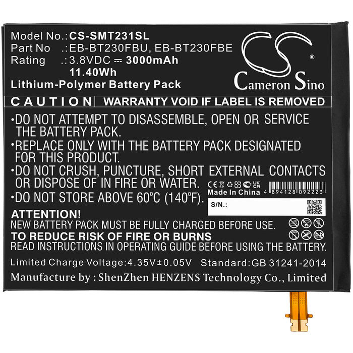 CS-SMT231SL : Battery for Samsung SM-T230NU, Galaxy Tab4 7.0, SM-T239C and others - Replaces Samsung EB-BT230FBU, EB-BT230FBE