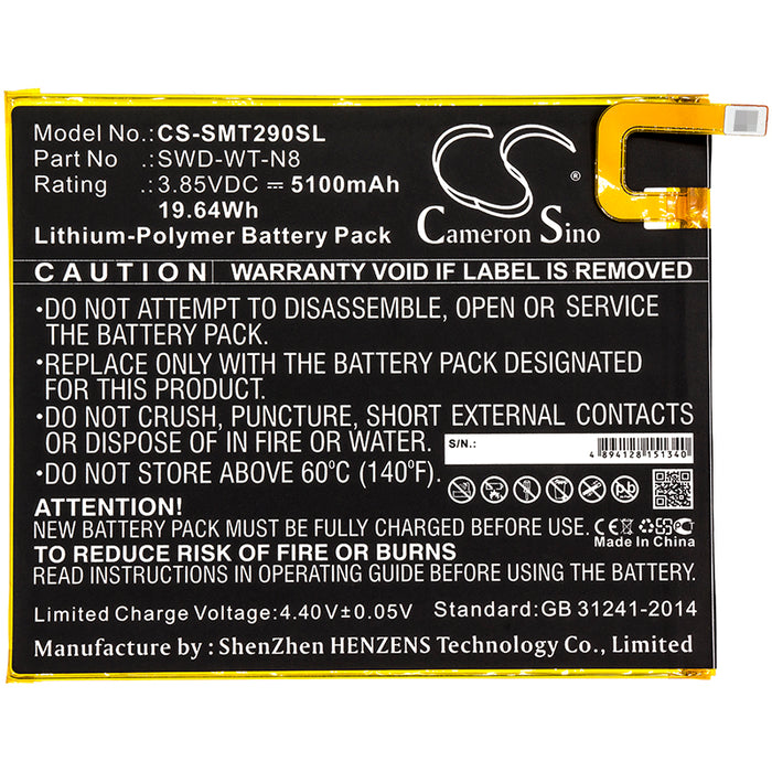 CS-SMT290SL : Battery for Samsung Galaxy Tab A 8.0 2019, SM-T290, SM-T295 and others - Replaces Samsung SWD-WT-N8