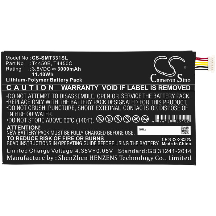 CS-SMT331SL : Battery for Samsung Galaxy Tab 4, SM-T337V, Galaxy Tab 4 8.0 LTE and others - Replaces Samsung T4450E, T4450C