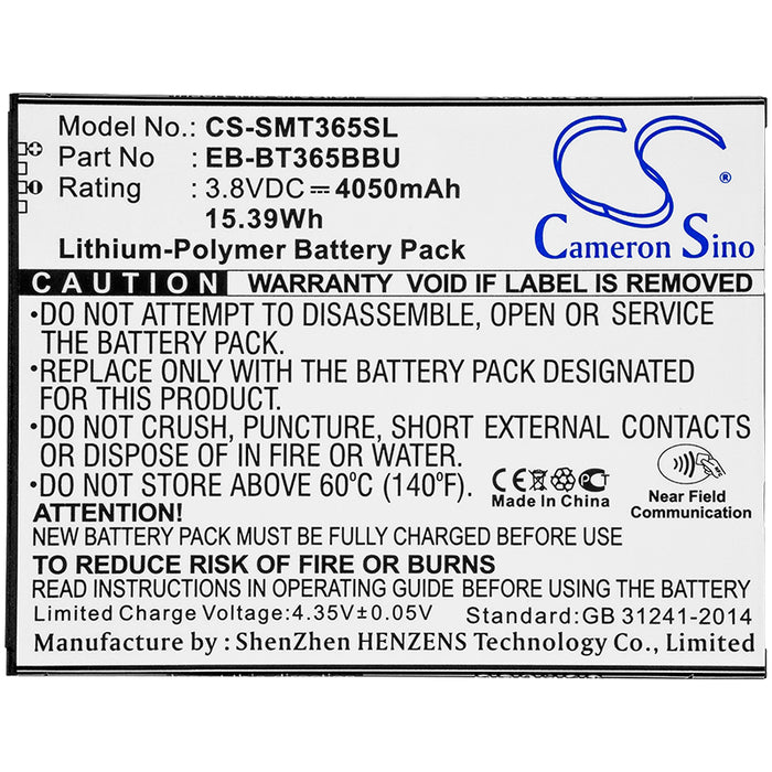 CS-SMT365SL : Battery for Samsung SM-T360, SM-T365, Galaxy Tab Active and others - Replaces Samsung EB-BT365BBU, EB-BT365BBC, EB-BT365BBUBUS and others