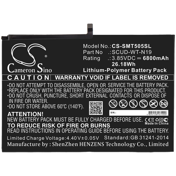 CS-SMT505SL : Battery for Samsung Galaxy Tab A7 10.4 2020, SM-T500, SM-T505 - Replaces Samsung SCUD-WT-N19