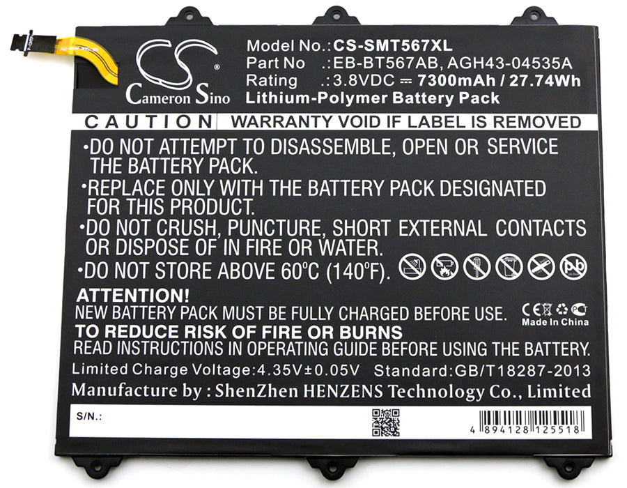 CS-SMT567XL : Battery for Samsung SM-T567, SM-T567V, Galaxy Tab E 9.6 XLTE and others - Replaces Samsung EB-BT567ABA, GH43-04535A