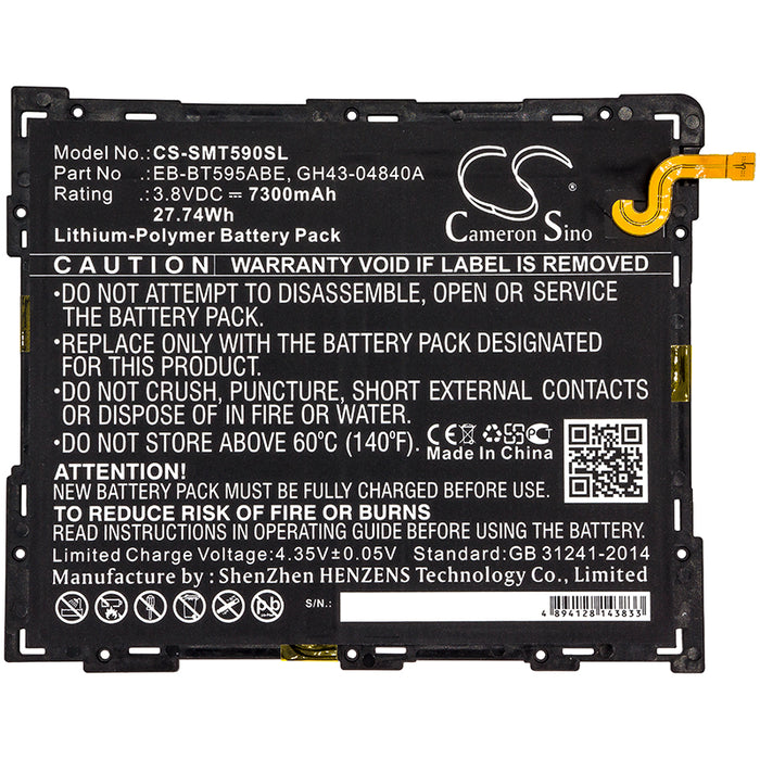 CS-SMT590SL : Battery for Samsung SM-T590, SM-T595, Galaxy Tab A 10.5 2018 and others - Replaces Samsung EB-BT595ABE, GH43-04840A