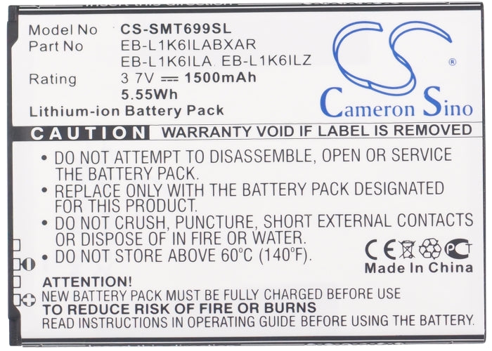 CS-SMT699SL : Battery for T-Mobile Galaxy Stratosphere II 4G, Galaxy Stratosphere II, Galaxy Stratosphere 2 - Replaces Samsung EB-L1K6ILA, EB-L1K6ILZ, EB-L1K6ILABXAR