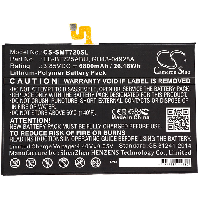 CS-SMT720SL : Battery for Samsung Galaxy Tab S5e, Galaxy Tab S5e 10.5, Galaxy Tab S5e 10.5 2019 and others - Replaces Samsung EB-BT725ABU, GH43-04928A