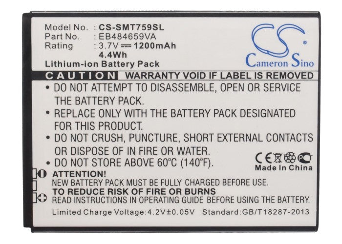 CS-SMT759SL : Battery for BoostMobile Transform Ultra, SPH-M930 - Replaces T-Mobile EB484659VA, EB484659VABSTD, EB484659VU