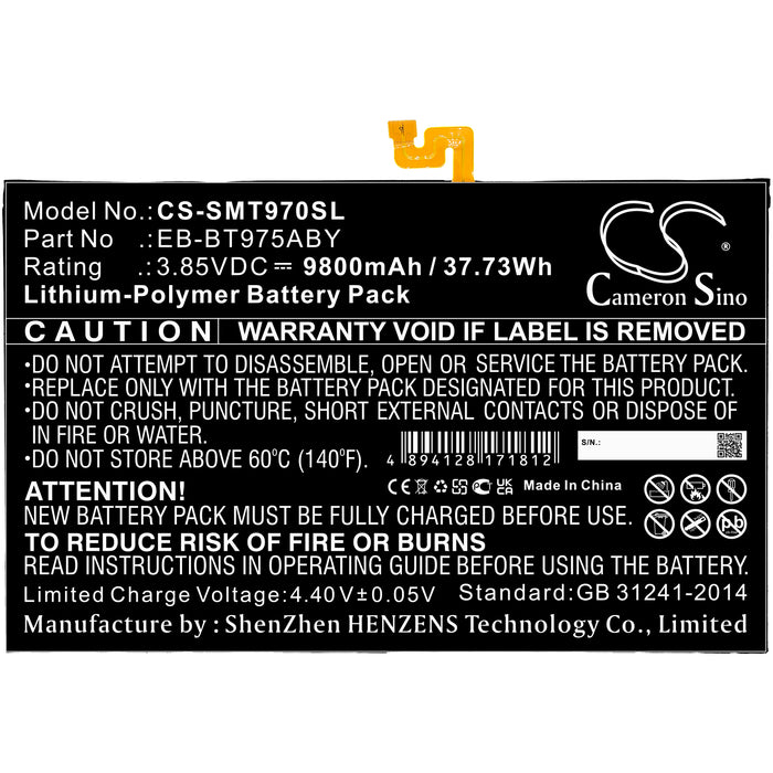 CS-SMT970SL : Battery for Samsung Galaxy Tab S7 Plus 12.4, Galaxy Tab S7+ 12.4 2020, SM-T970 and others - Replaces Samsung EB-BT975ABY