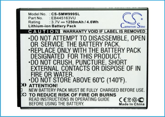 CS-SMW999SL : Battery for Samsung SGH-W999, SCH-W999, GT-S7530 and others - Replaces Samsung EB445163VU