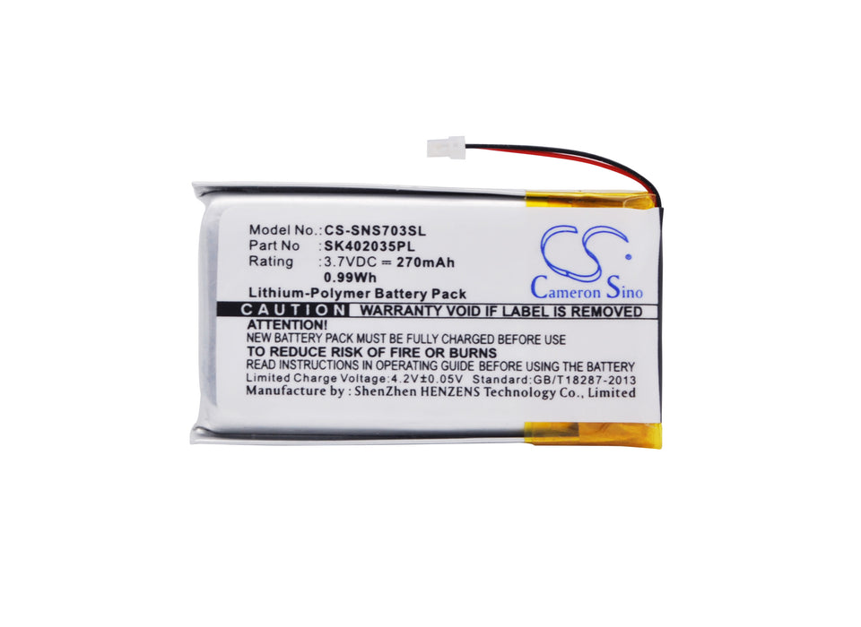 CS-SNS703SL : Battery for Sony NW-S603F, NW-S703F, NW-S705F - Replaces Sony SK402035PL