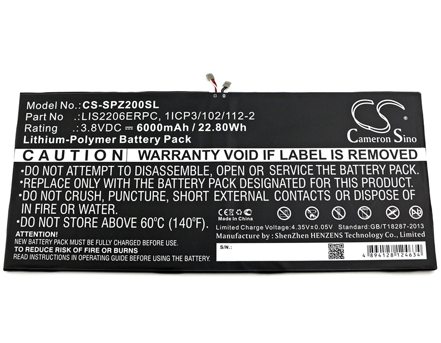 CS-SPZ200SL : Battery for Sony Xperia Tablet Z2, Xperia Tablet Z2 TD-LTE, SOT21 and others - Replaces Sony LIS2206ERPC, 1ICP3/102/112-2, 1277-3631.1B