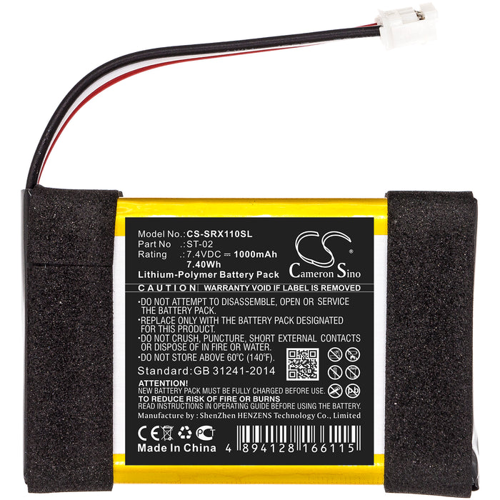 CS-SRX110SL : Battery for Sony SRS-X11 - Replaces Sony ST-02