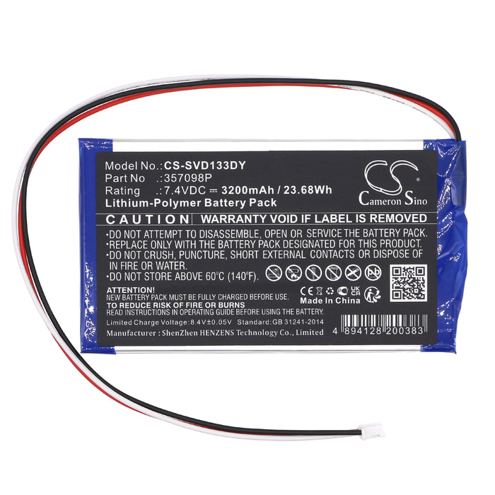 CS-SVD133DY : Battery for Sylvania SDVD1332, SDVD1332-B - Replaces Sylvania 357098P