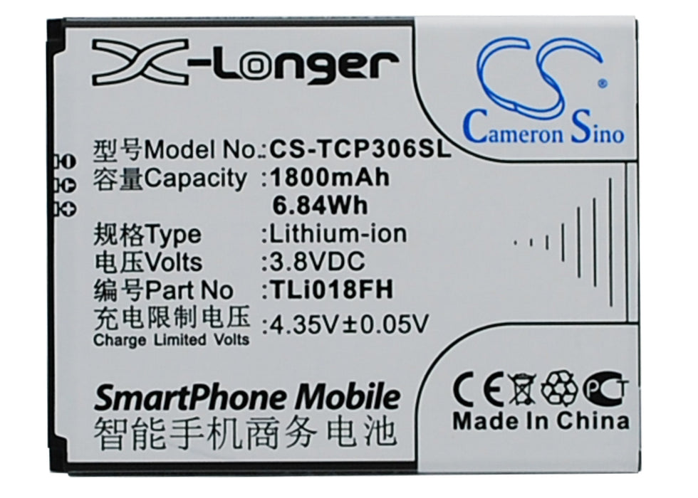 CS-TCP306SL : Battery for TCL P306C, J706T, P306W - Replaces TCL TLi018FH