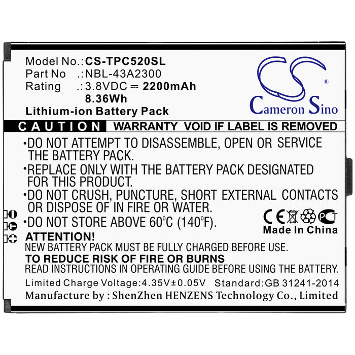 CS-TPC520SL : Battery for Neffos C5A, C5A Dual SIM, TP703A - Replaces Neffos NBL-43A2300