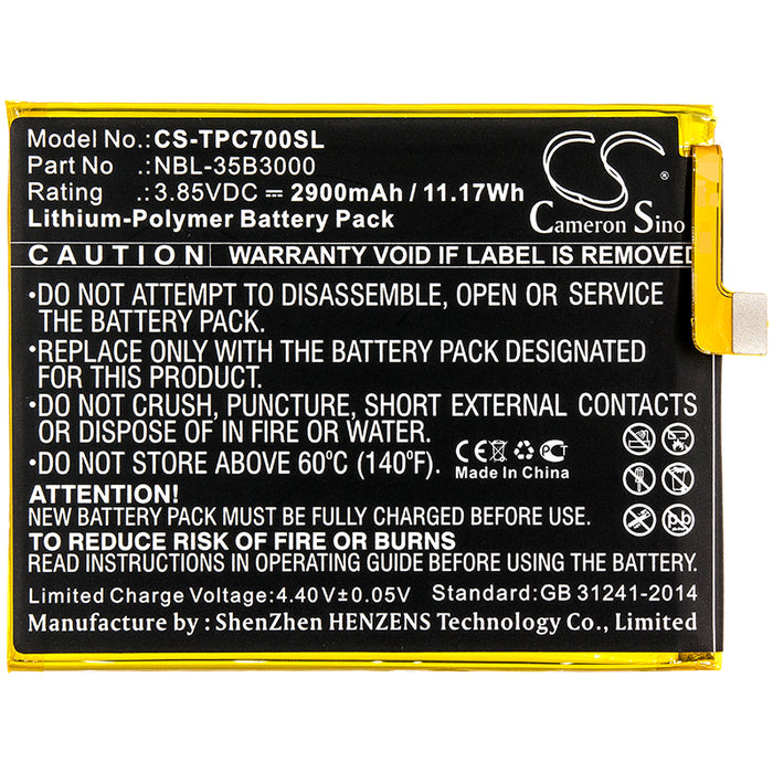 CS-TPC700SL : Battery for Neffos C7 Dual SIM, C7 Dual SIM LTE AM, TP910C and others - Replaces Neffos NBL-35B3000