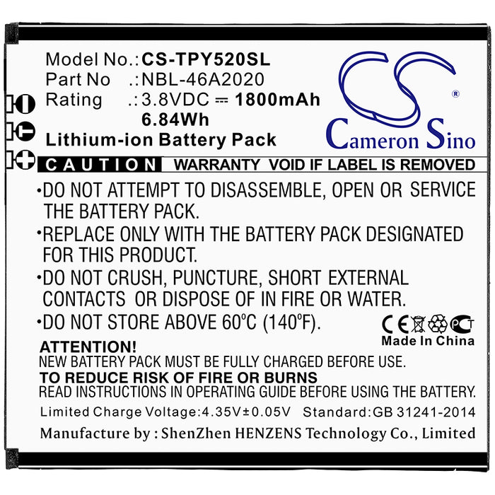 CS-TPY520SL : Battery for Neffos Y5L - Replaces Neffos NBL-46A2020