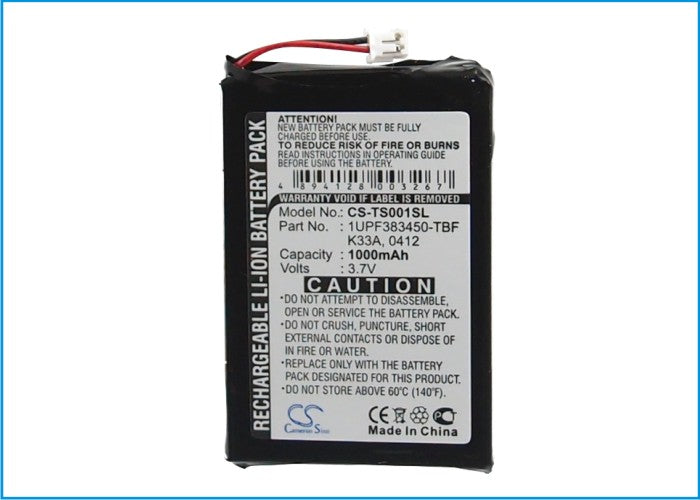 CS-TS001SL : Battery for Toshiba Gigabeat MES30VW, Gigabeat MES30V, Gigabeat MES60V and others - Replaces Toshiba 1UPF383450-TBF, K33A, 1UPF383450-830