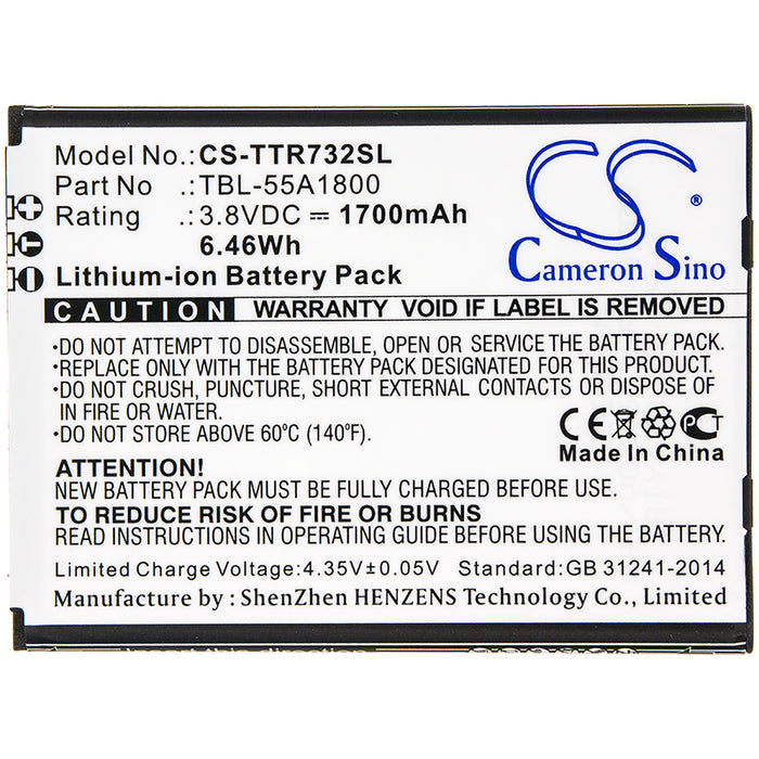 CS-TTR732SL : Battery for TP-Link M7310 ver 1 - Replaces TP-Link TBL-55A1800, TBL-55A2000