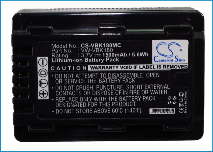 CS-VBK180MC : Battery for Panasonic SDR-H85, SDR-T55, SDR-T50 and others - Replaces Panasonic VW-VBK180, VW-VBK180-K, VW-VBK180E-K