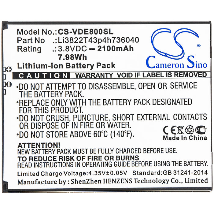 CS-VDE800SL : Battery for Vodafone Smart E8, VFD511, VFD513 and others - Replaces Vodafone Li3822T43p4h736040