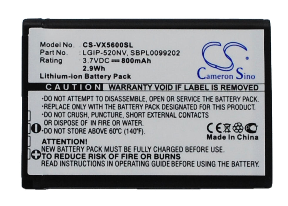 CS-VX5600SL : Battery for Verizon UN150 Envoy, VN150, Revere and others - Replaces Verizon LGIP-520NV-2, SBPL0102702, LGIP-520NV and others