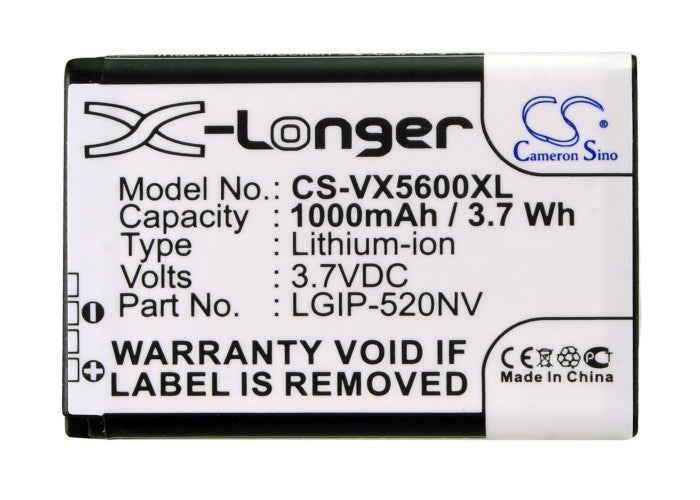 CS-VX5600XL : Battery for Verizon UN150 Envoy, VN150, Revere and others - Replaces Verizon LGIP-520NV, SBPL0099202, LGIP-520NV-2 and others