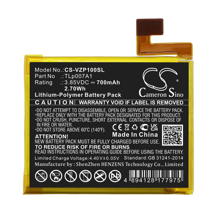 CS-VZP100SL : Battery for Verizon Palm, PVG100, PVG100E and others - Replaces Verizon TLp007A1