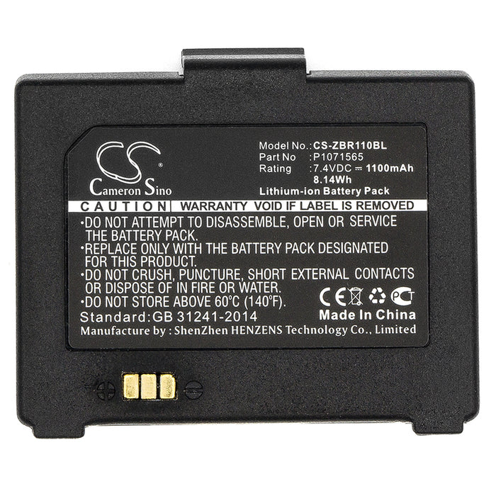 CS-ZBR110BL : Battery for Zebra ZQ110, ZQ220, ZR128 - Replaces Zebra P1070125-008, P1071566, P1071565 and others