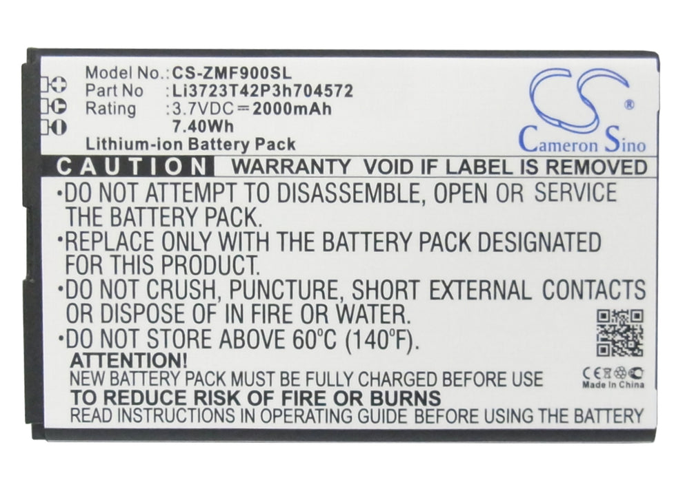 CS-ZMF900SL : Battery for ZTE MF90, MF91, MF91D and others - Replaces ZTE Li3723T42P3h704572, Li3720T42P3h704572