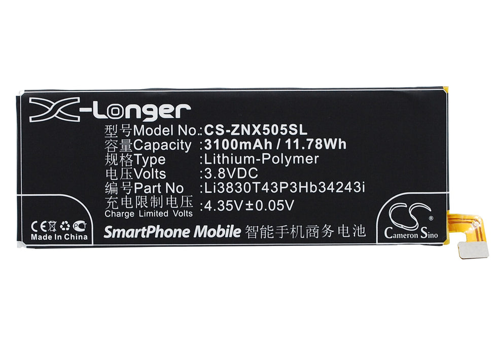 CS-ZNX505SL : Battery for ZTE Nubia Z7 Max, Nubia Z7 Max Dual SIM, NX505J - Replaces ZTE Li3830T43P3hB34243i, Li3803T43P3hB34243