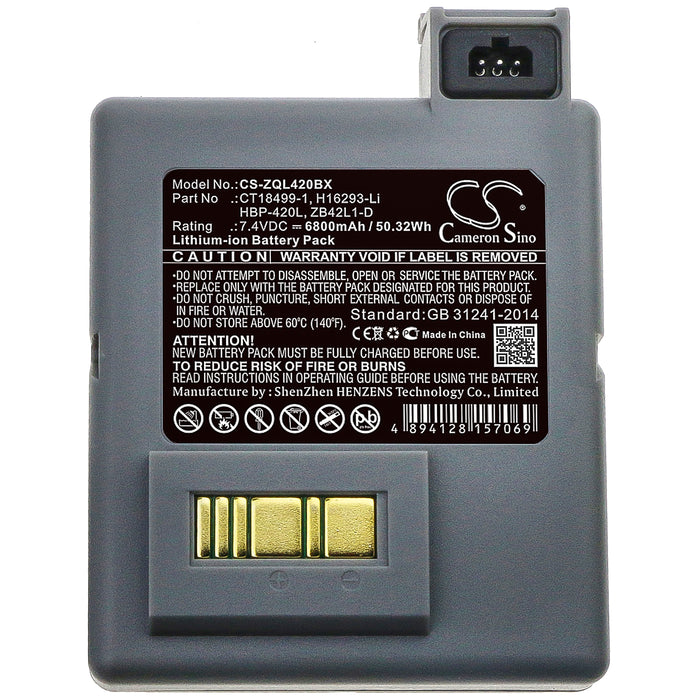 CS-ZQL420BX : Battery for Zebra P4T, RP4T, RP4 - Replaces Zebra CT18499-1, H16293-Li, HBP-420L and others